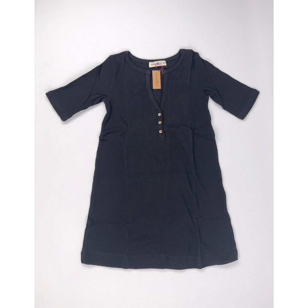 Natural Life Easy Street Henley Waffle Knit Mini Dress Black Medium